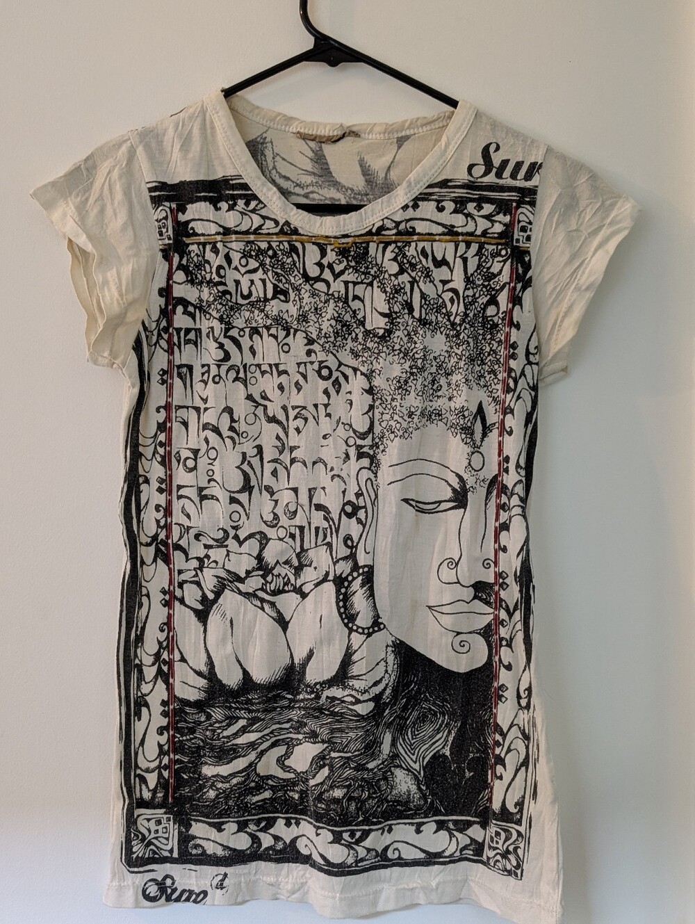 White Graphic Women's Tee with Buddha Motif